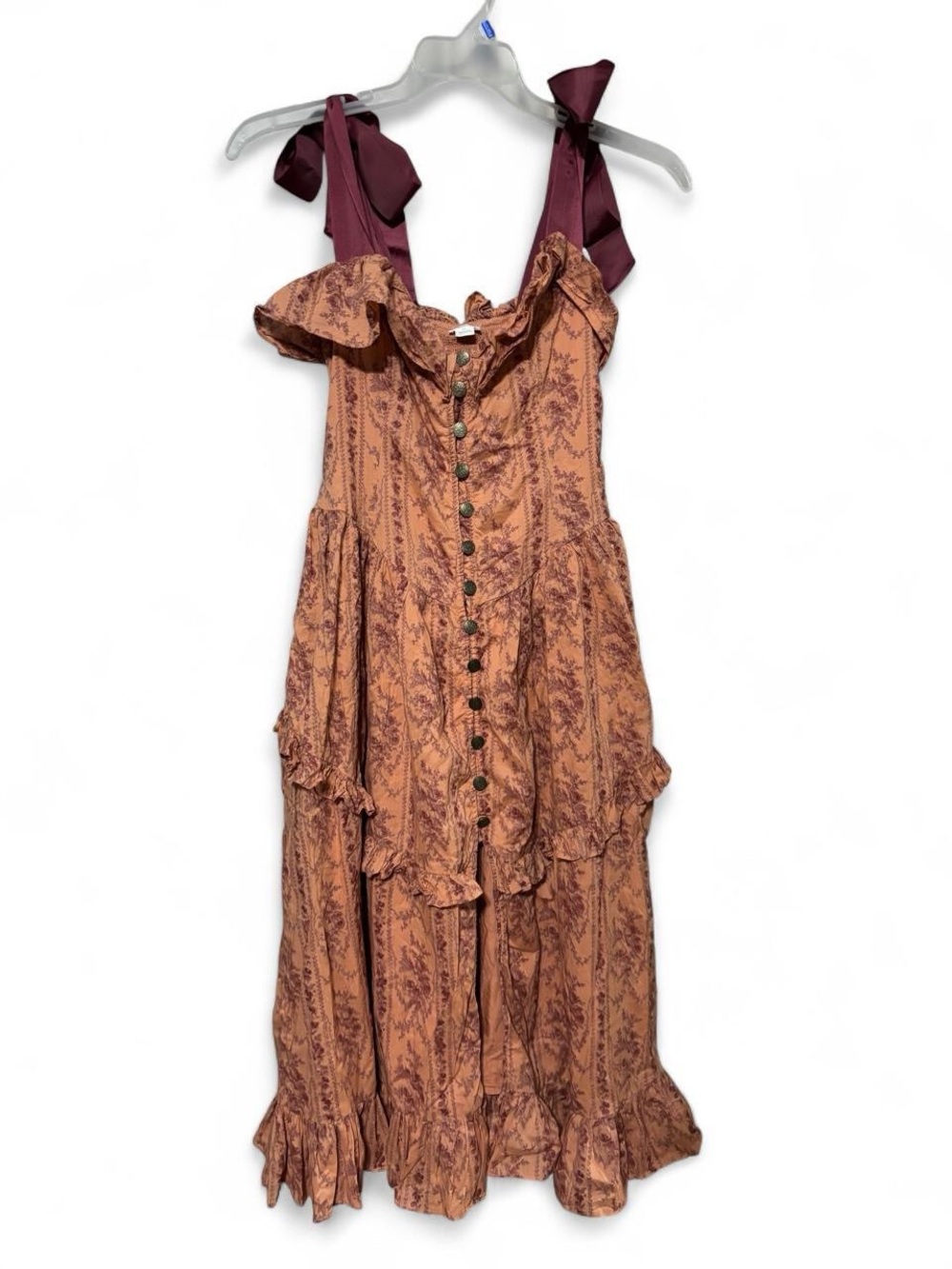 Kimchi Blue Rust Floral Button-Front Sundress with Burgundy Tie Straps